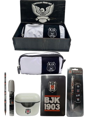 Me Çanta Beşiktaş Orjinal Lisanslı Beyaz Air Kalemtraş Ahşap Kutulu 6'lı Kırtasiye Seti