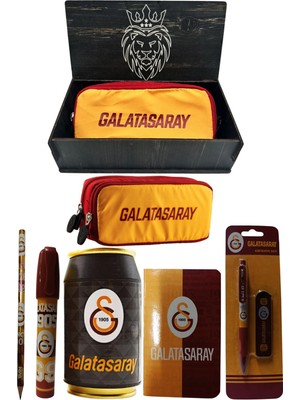 Me Çanta Galatasaray Orjinal Lisanslı Siyah Kutu Kalemtraş Ahşap Kutulu 6'lı Kırtasiye Seti
