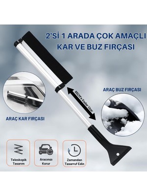 Coofbe 65CM Teleskopic 2in1 Araç Kar Fırçası Oto Ön Cam Buz Kazıyıcı Araç  Kar Fırçası ve Buz Kazıyıcı