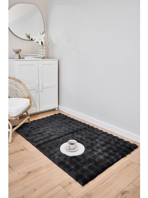 Akbel Halı Molecule Antrasit - Yıkanabilir Peluş Halı | Kaymaz Post Halı