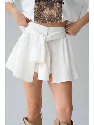 Martcini Gömlek Bağlamalı Şort - Krem