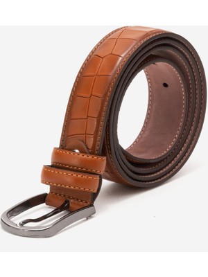 Dericlub Hakiki Deri 3.5cm Erkek Kroko Klasik Kemer 508 Taba