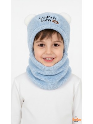 Erkek Çocuk Kulaklı Bere Boyunluk Takım Polar Kumaşlı Süper Hero Desenli Kışlık Şapka & Atkı 3-12Yaş