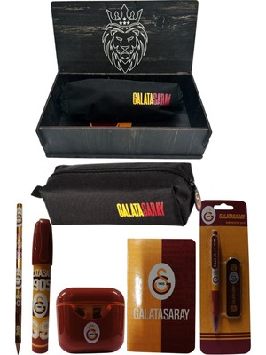 Me Çanta Galatasaray Orjinal Lisanslı Kırmızı Air Kalemtraş Ahşap Kutulu 6'lı Kırtasiye Seti