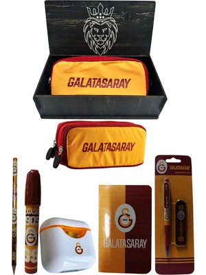 Me Çanta Galatasaray Orjinal Lisanslı Beyaz Air Kalemtraş Ahşap Kutulu 6'lı Kırtasiye Seti