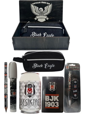 Me Çanta Beşiktaş Orjinal Lisanslı Beyaz Kutu Kalemtraş Ahşap Kutulu 6'lı Kırtasiye Seti