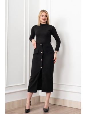 MissVina Velora Signature Wool Slit Skirt