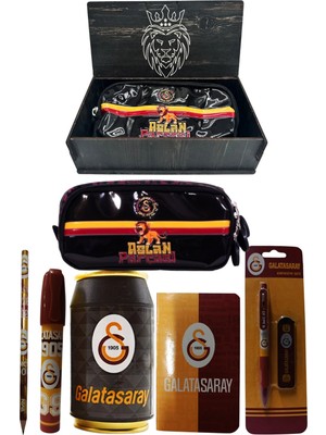 Me Çanta Galatasaray Orjinal Lisanslı Siyah Kutu Kalemtraş Ahşap Kutulu 6'lı Kırtasiye Seti