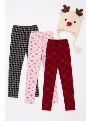 İncili 3'lü Kışlık Şardonlu ve Jakarlı Çocuk Tayt Seti - Sıcak ve Esnek