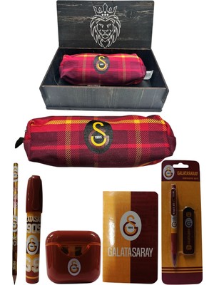 Me Çanta Galatasaray Orjinal Lisanslı Kırmızı Air Kalemtraş Ahşap Kutulu 6'lı Kırtasiye Seti