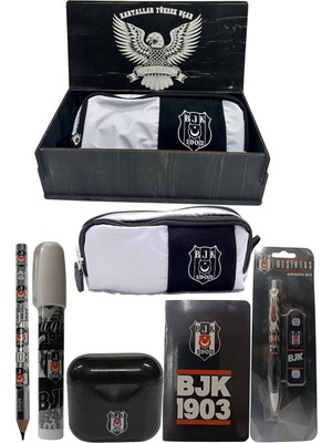 Me Çanta Beşiktaş Orjinal Lisanslı Siyah Air Kalemtraş Ahşap Kutulu 6'lı Kırtasiye Seti