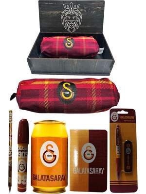 Me Çanta Galatasaray Orjinal Lisanslı Sarı Kutu Kalemtraş Ahşap Kutulu 6'lı Kırtasiye Seti