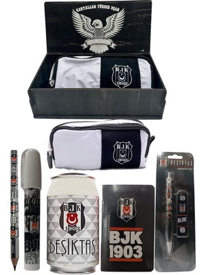 Me Çanta Beşiktaş Orjinal Lisanslı Beyaz Kutu Kalemtraş Ahşap Kutulu 6'lı Kırtasiye Seti