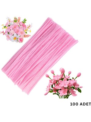 Roco Paper Co. Şönil Tel, El Işi, Dıy, Hobi ve Çiçek Yapım Teli, Pembe, 100 Adet, 6 mm - 30 cm