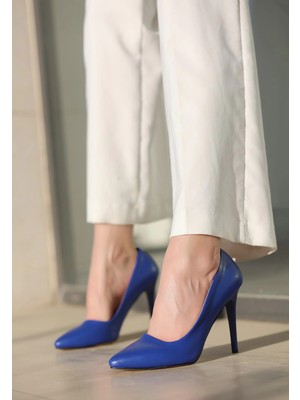 Bosel Jilya Mavi Cilt Stiletto Ayakkabı