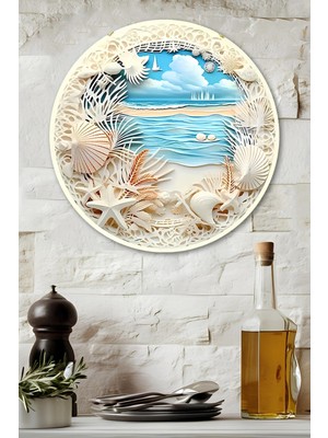 KutuTR 3D Görünümlü Temperli Cam Tablo – Plaj ve Deniz Manzarası Temalı Duvar Süsü Uv Baskı 33X33 CM-CDS159