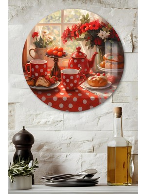 KutuTR 3D Görünümlü Temperli Cam Tablo – Kırmızı Puantiyeli Çay Sofrası Duvar Süsü Uv Baskı 33X33 CM-CDS152