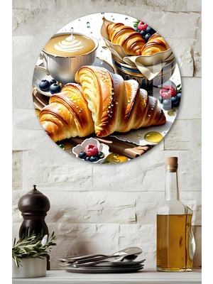 KutuTR 3D Görünümlü Temperli Cam Tablo – Kahve ve Kruvasan Temalı Duvar Süsü Uv Baskı 33X33 CM-CDS133