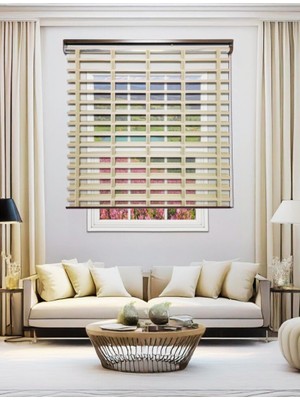 YS Perde Tasarım Picasso Shadow Silüet Kumaş Jaluzi Store Perde, Alüminyum Kasalı Yüksek Kaliteli - Latte 3212SHADOW