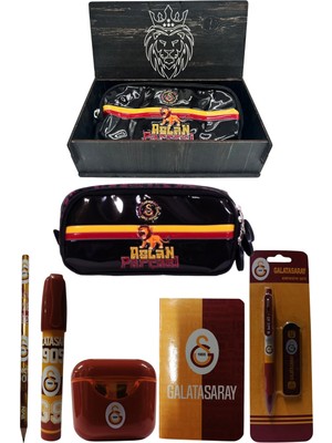 Me Çanta Galatasaray Orjinal Lisanslı Kırmızı Air Kalemtraş Ahşap Kutulu 6'lı Kırtasiye Seti