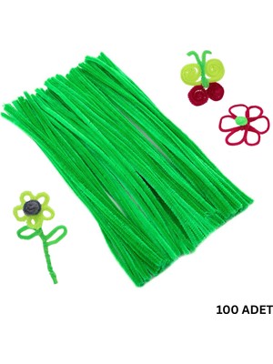 Roco Paper Co. Şönil Tel, El Işi, Dıy, Hobi ve Çiçek Yapım Teli, Yeşil, 100 Adet, 6 mm - 30 cm