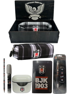 Me Çanta Beşiktaş Orjinal Lisanslı Beyaz Air Kalemtraş Ahşap Kutulu 6'lı Kırtasiye Seti