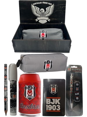 Me Çanta Beşiktaş Orjinal Lisanslı Kırmızı Kutu Kalemtraş Ahşap Kutulu 6'lı Kırtasiye Seti