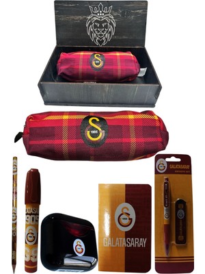 Me Çanta Galatasaray Orjinal Lisanslı Siyah Air Kalemtraş Ahşap Kutulu 6'lı Kırtasiye Seti