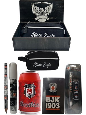 Me Çanta Beşiktaş Orjinal Lisanslı Kırmızı Kutu Kalemtraş Ahşap Kutulu 6'lı Kırtasiye Seti