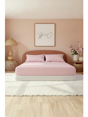 Anılsan Camelia King Düz Ranforce Çarşaf Set- Pudra %100 Pamuk