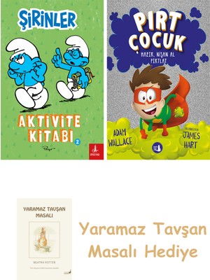 Everest Yayınları Şirinler - Aktivite Kitabı 2 + Pırt Çocuk 2  - Hazır, Nişan Al Fırlat + Yaramaz Tavşan Masalı
