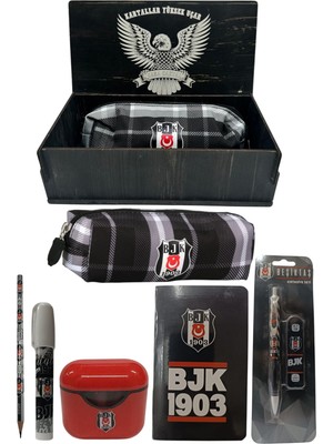 Me Çanta Beşiktaş Orjinal Lisanslı Beyaz Air Kalemtraş Ahşap Kutulu 6'lı Kırtasiye Seti