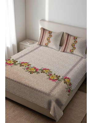 Dolce Mariee Parlak Kadife Kumaş Kapitoneli Çift Kişilik Yatak Örtüsü Seti (3 Parça) CKY0017