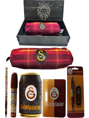 Me Çanta Galatasaray Orjinal Lisanslı Siyah Kutu Kalemtraş Ahşap Kutulu 6'lı Kırtasiye Seti