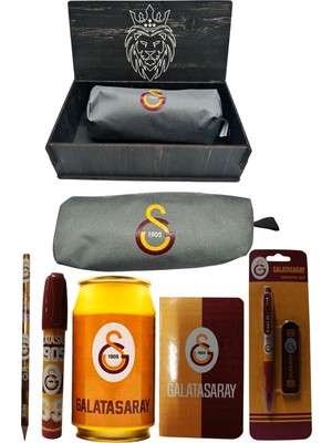 Me Çanta Galatasaray Orjinal Lisanslı Sarı Kutu Kalemtraş Ahşap Kutulu 6'lı Kırtasiye Seti