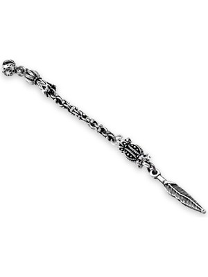 Tesbihane Uzun Yaprak Temalı Arnavut Zincirli Tek Kamçılı Kararmaz Metal Püskül