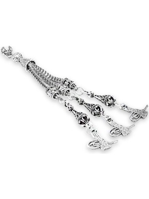 Tesbihane Tuğra Temalı Foxtail Zincirli Üç Kamçılı Kararmaz Metal Püskül