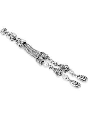 Tesbihane Buğday Temalı Foxtail Zincirli Çift Kamçılı Kararmaz Metal Püskül