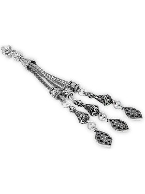 Tesbihane Altıgen Anadolu Motifi Temalı Foxtail Zincirli Üç Kamçılı Kararmaz Metal Püskül