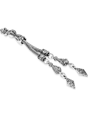 Tesbihane Anadolu Motifi Temalı Foxtail Zincirli Çift Kamçılı Kararmaz Metal Püskül