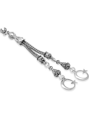 Tesbihane Ayyıldız Zafer Temalı Foxtail Zincirli Çift Kamçılı Kararmaz Metal Püskül