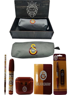 Me Çanta Galatasaray Orjinal Lisanslı Kırmızı Air Kalemtraş Ahşap Kutulu 6'lı Kırtasiye Seti