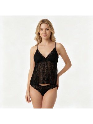 Bonbon Kadın Çapraz Askı Detaylı Dantel Baybdoll  String 2 li Set BB2053