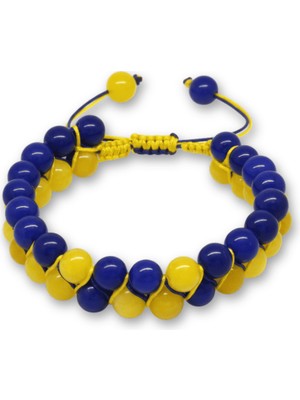 Tesbihane Çift Sıra Makrome Örgülü Küre Kesim Sarı Lacivert Jade Doğaltaş Erkek Taraftar Bileklik