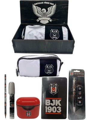 Me Çanta Beşiktaş Orjinal Lisanslı Beyaz Air Kalemtraş Ahşap Kutulu 6'lı Kırtasiye Seti