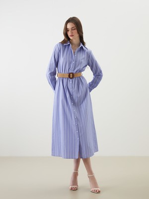 Lc Waikiki Yeni Sezon Çizgili Poplin Kadın Gömlek Elbise