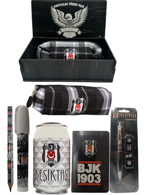 Me Çanta Beşiktaş Orjinal Lisanslı Beyaz Kutu Kalemtraş Ahşap Kutulu 6'lı Kırtasiye Seti