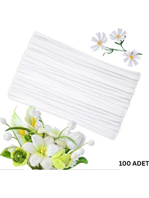 Roco Paper Co. Şönil Tel, El Işi, Dıy, Hobi ve Çiçek Yapım Teli, Beyaz, 100 Adet, 6 mm - 30 cm