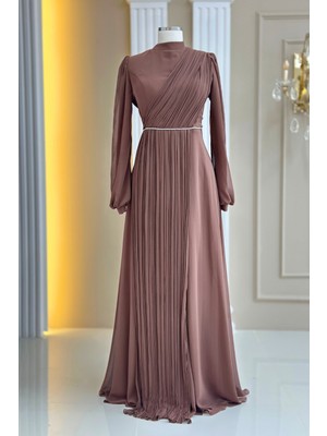 Amine Hüma Arin Abiye Elbise Kahverengi