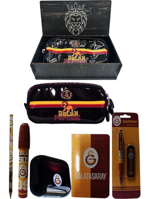 Me Çanta Galatasaray Orjinal Lisanslı Siyah Air Kalemtraş Ahşap Kutulu 6'lı Kırtasiye Seti